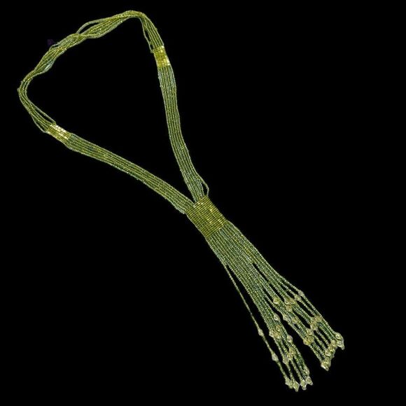 multi strand peridot Green and crystal beaded long necklace boho hippie style - Picture 4 of 11